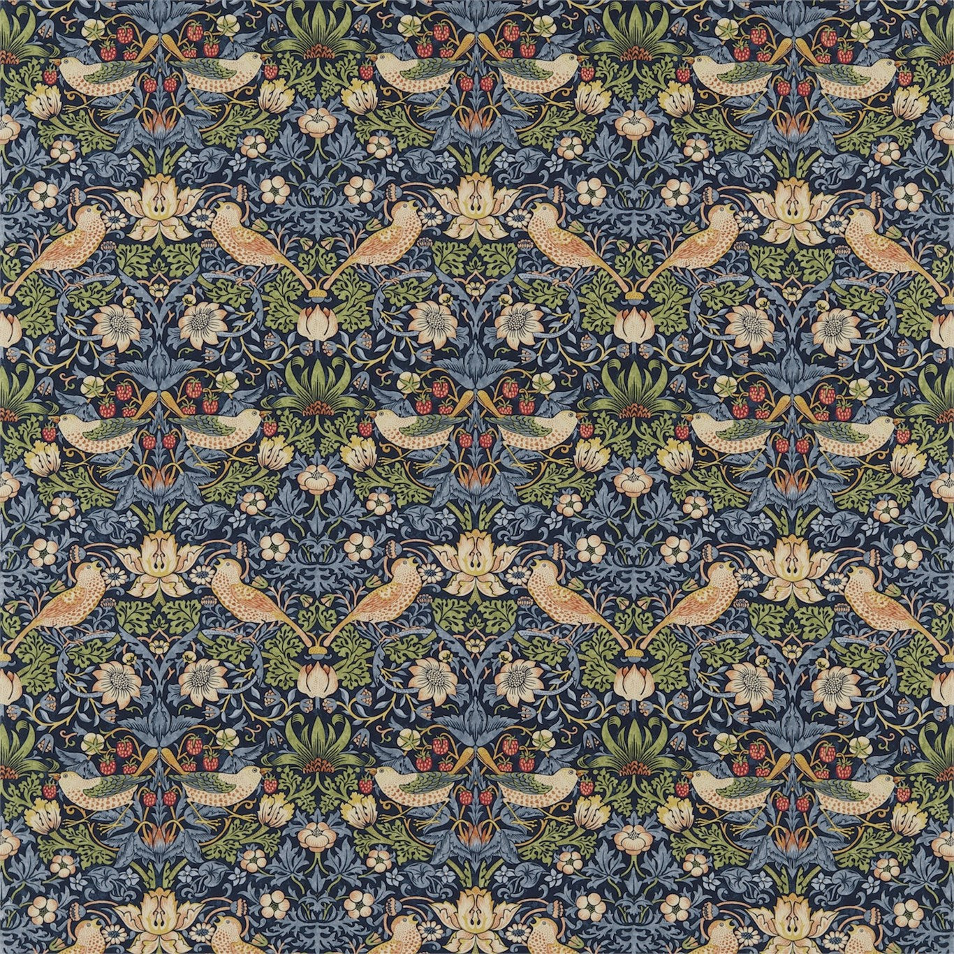 Morris and Co Tyg Strawberry Thief Indigo Mineral