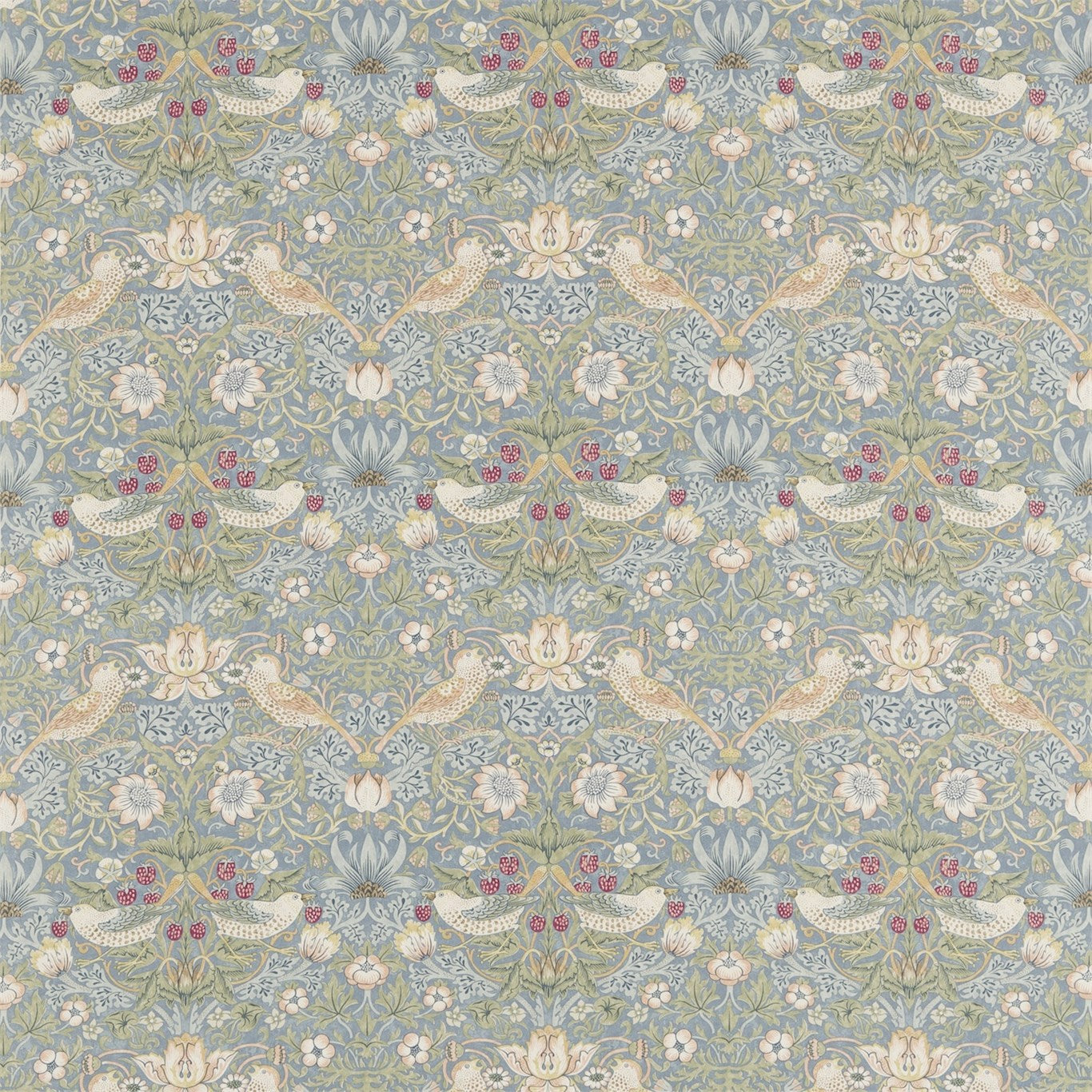 Morris and Co Tyg Strawberry Thief Slate Vellum