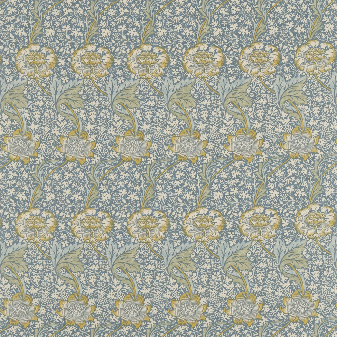 Morris and Co Tyg Kennet Sea Blue Lichen