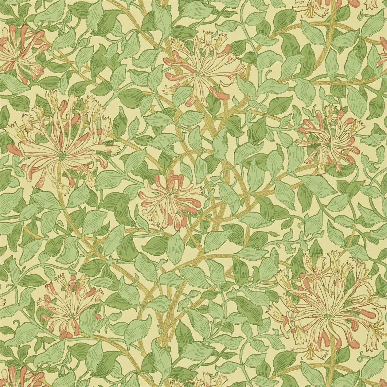 Morris and Co Tapet Honeysuckle Green Beige/Pink
