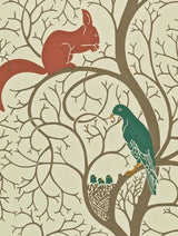 Sanderson Tapet Squirrel and Dove Teal/Red