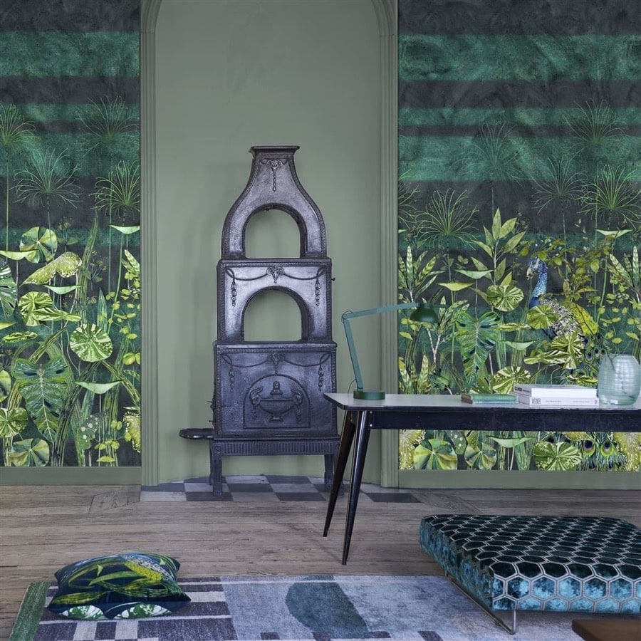 Designers Guild Tapet Arjuna Leaf With Peacock Viridian