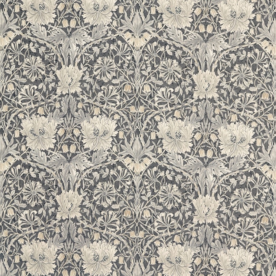 Morris and Co Tyg Pure Honeysuckle & Tulip Print Black Ink