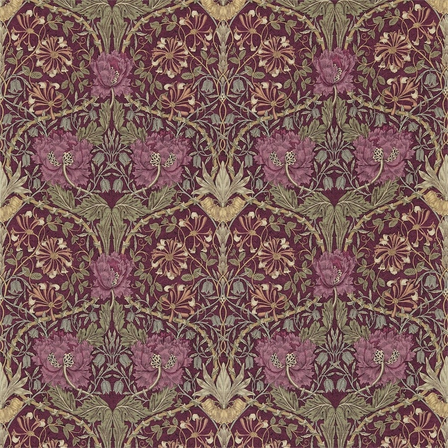 Morris and Co Tyg Honeysuckle & Tulip Wine Bayleaf