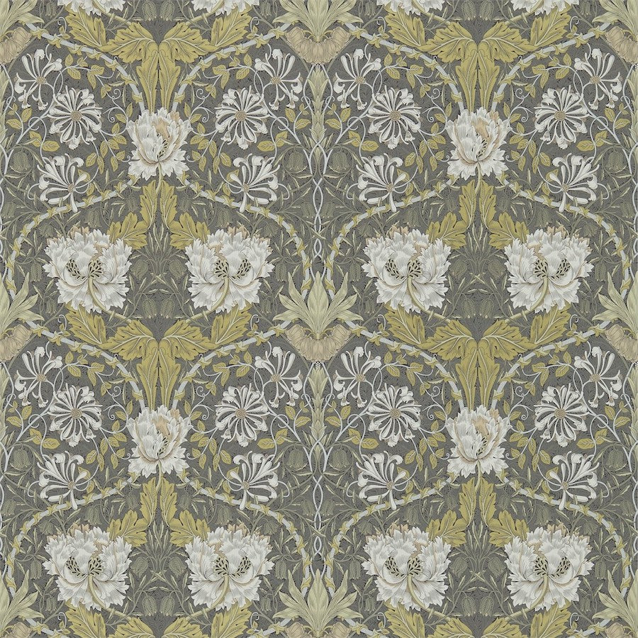 Morris and Co Tapet Honeysuckle & Tulip Charcoal Gold