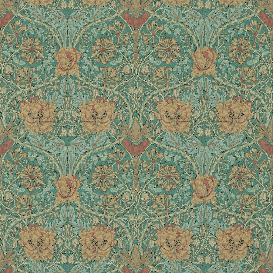 Morris and Co Tapet Honeysuckle & Tulip Emerald Russet
