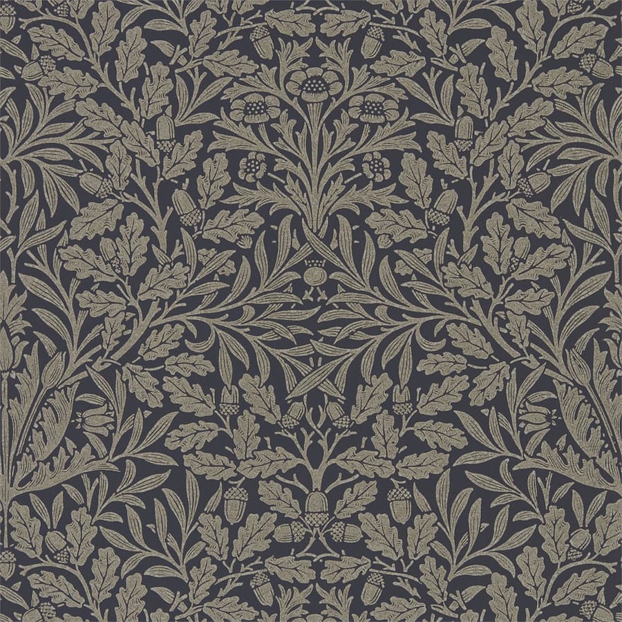 Morris and Co Tapet Pure Acorn Charcoal Gilver