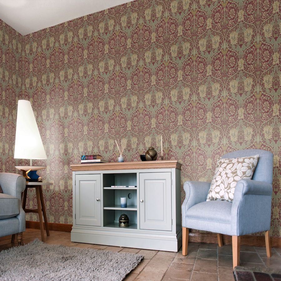 Morris and Co Tapet Honeysuckle & Tulip Taupe Aqua