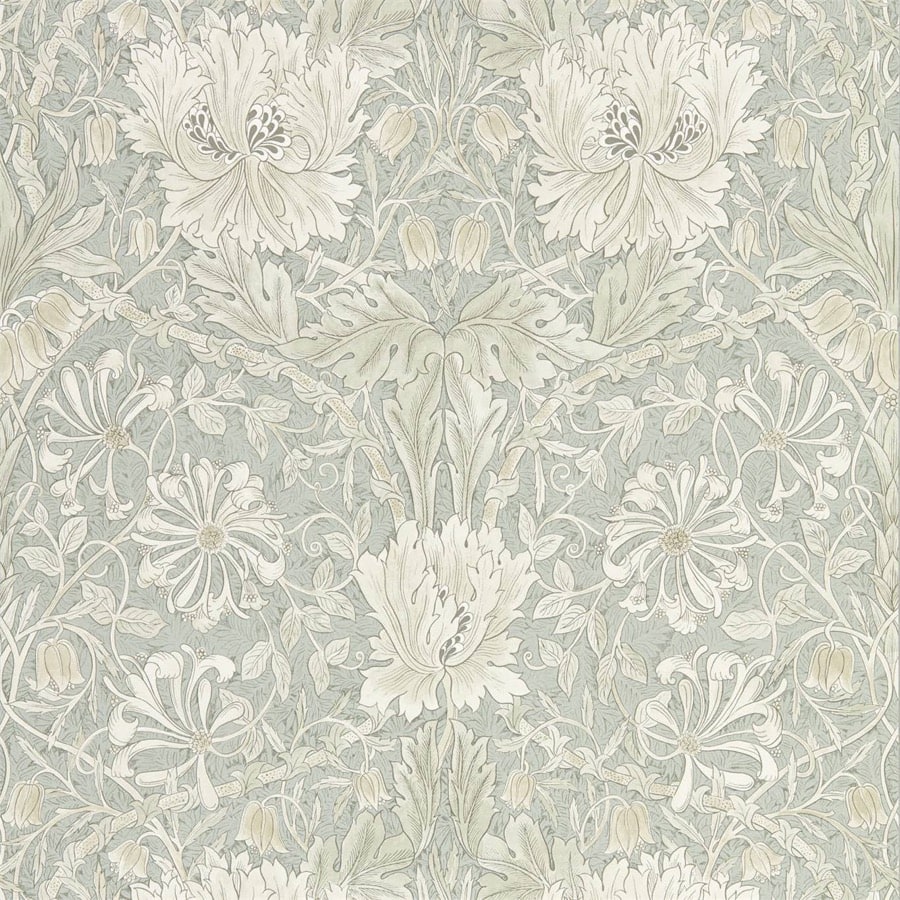 Morris and Co Tapet Pure Honeysuckle & Tulip Grey Blue