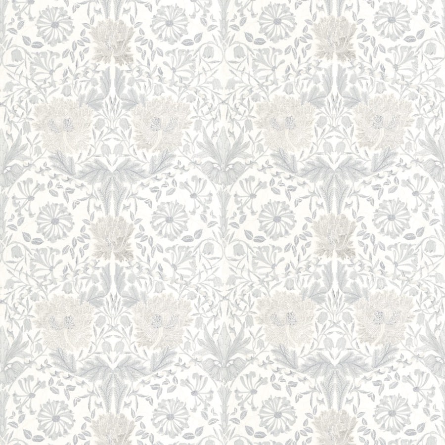 Morris and Co Tyg Pure Honeysuckle & Tulip Embroidery Lightish Grey