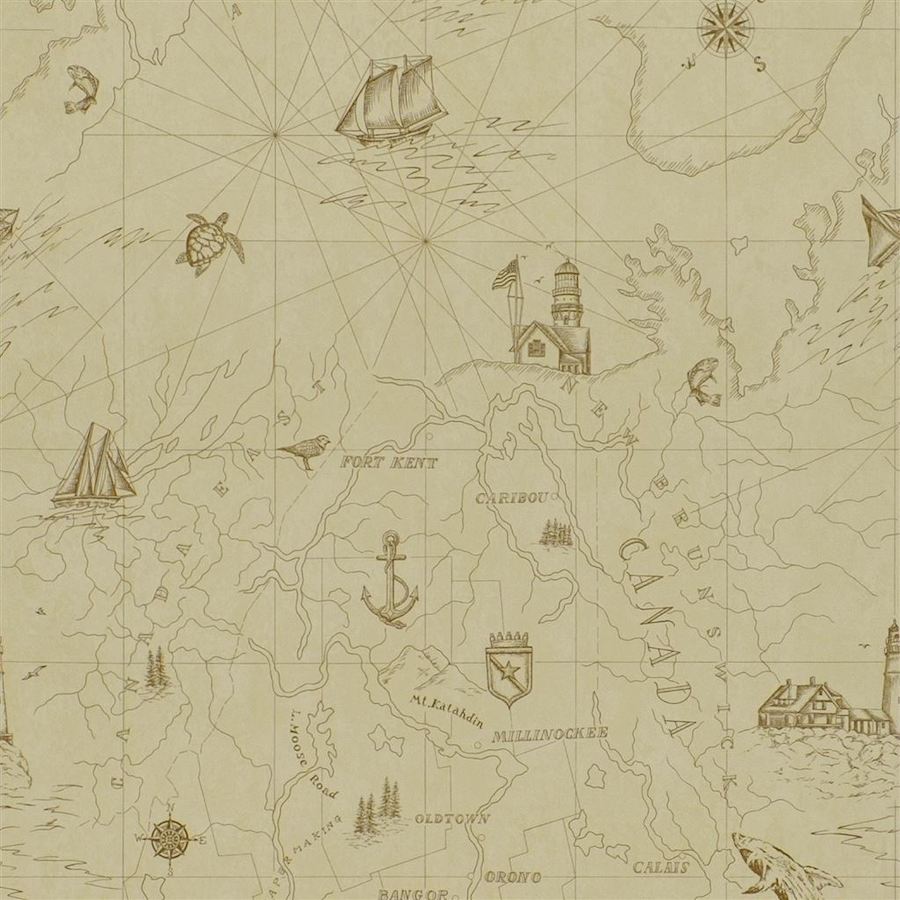 Ladda upp bild till gallerivisning, Ralph Lauren Home Tapet Searsport Map Parchment
