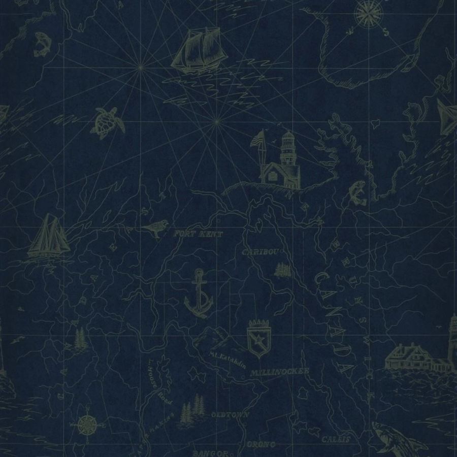 Ladda upp bild till gallerivisning, Ralph Lauren Home Tapet Searsport Map Royal
