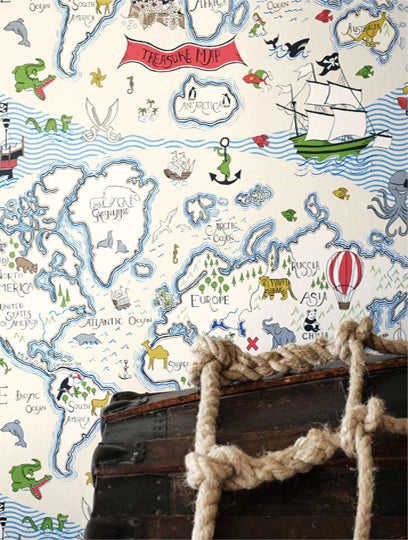 Ladda upp bild till gallerivisning, Sanderson Tapet Treasure Map Vanilla/Multi
