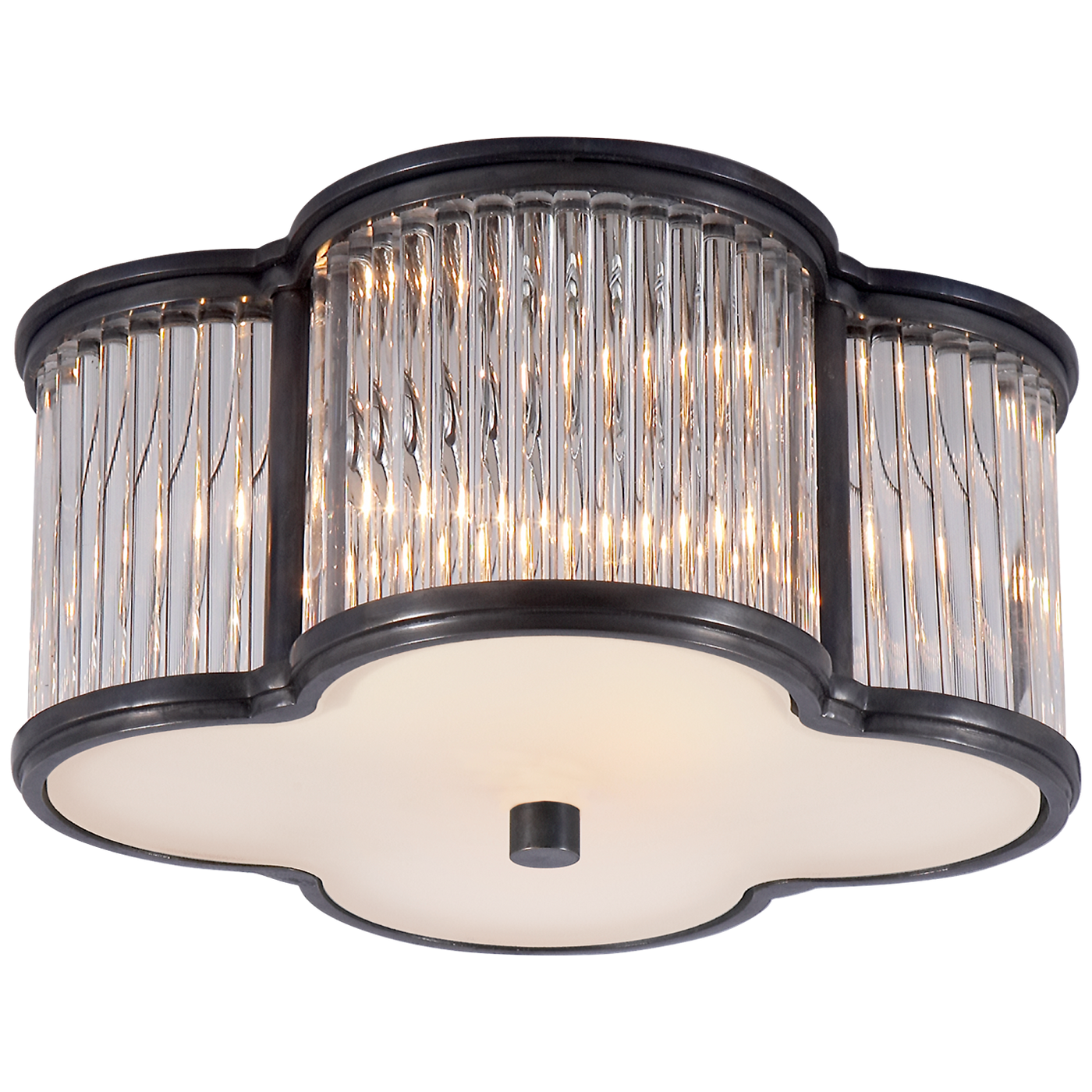 Basil Small Flush Mount in Gun Metal and Clear Glass Rods with Frosted Glass