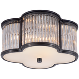 Basil Small Flush Mount in Gun Metal and Clear Glass Rods with Frosted Glass