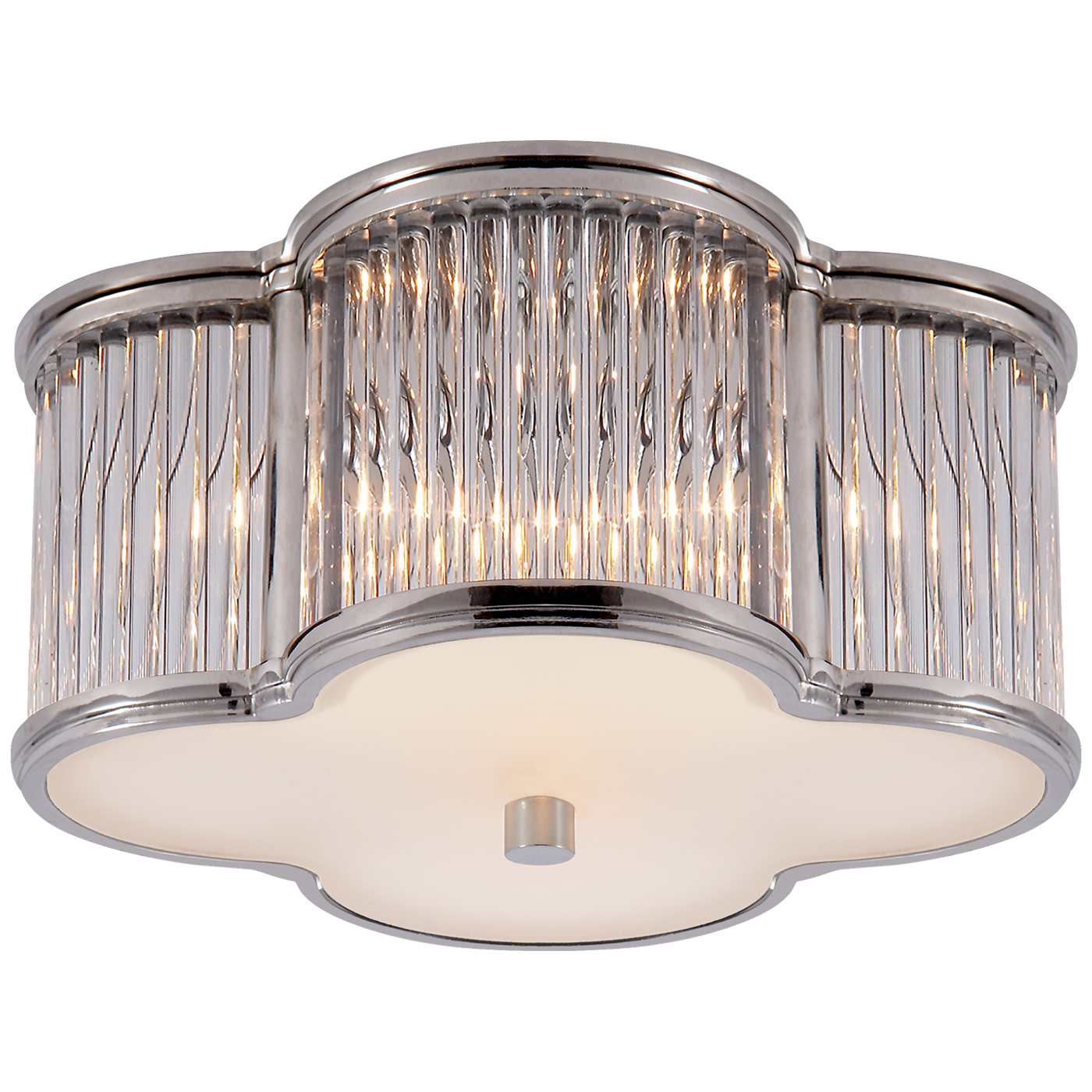 Basil Small Flush Mount in Polished Nickel and Clear Glass Rods with Frosted Glass