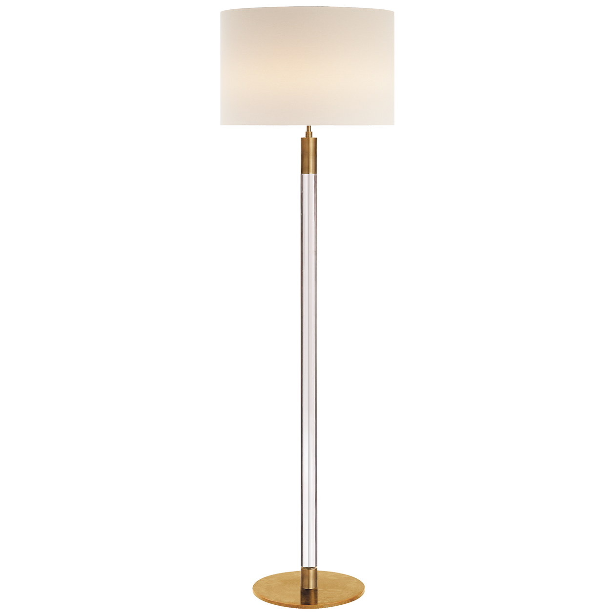 Riga Floor Lamp in Hand-Rubbed Antique Brass and Clear Glass with Linen Shade