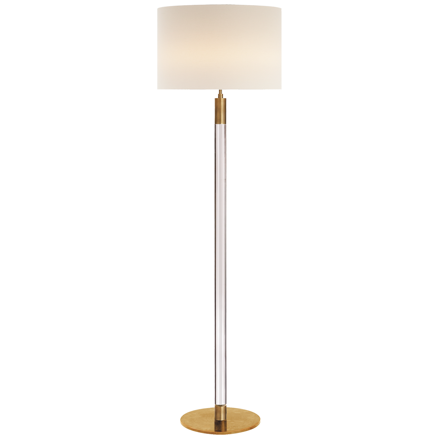 Riga Floor Lamp in Hand-Rubbed Antique Brass and Clear Glass with Linen Shade