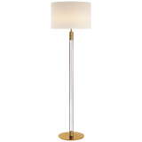 Riga Floor Lamp in Hand-Rubbed Antique Brass and Clear Glass with Linen Shade