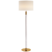Riga Floor Lamp in Hand-Rubbed Antique Brass and Clear Glass with Linen Shade