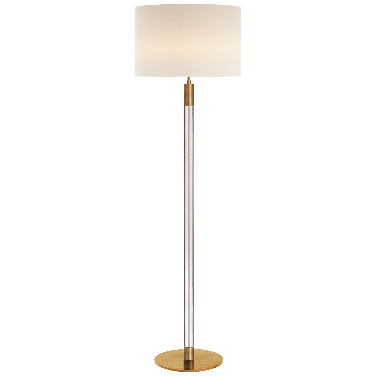 Load image into Gallery viewer, Riga Floor Lamp in Hand-Rubbed Antique Brass and Clear Glass with Linen Shade
