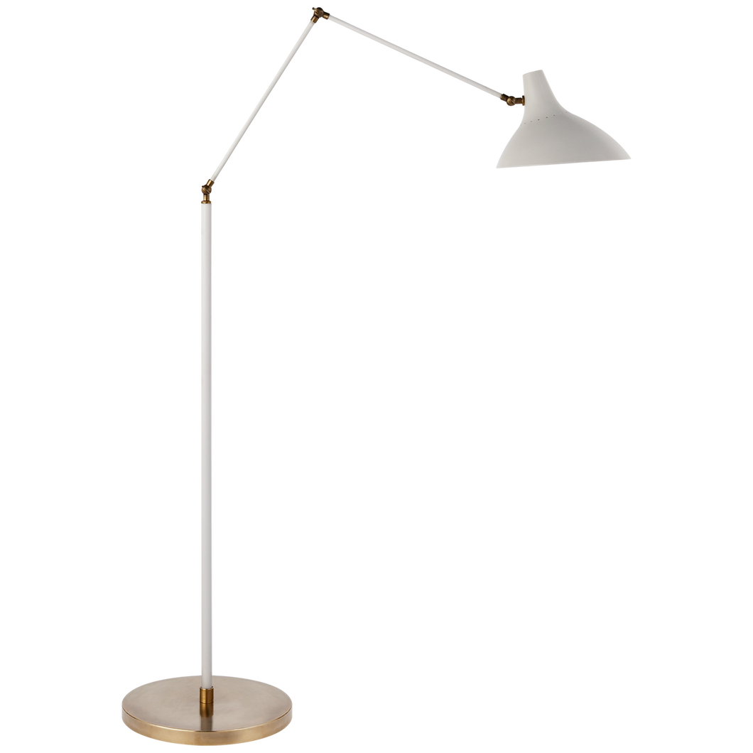 Charlton Floor Lamp in White and Hand-Rubbed Antique Brass