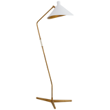 Mayotte Large Offset Floor Lamp in Hand-Rubbed Antique Brass with White Shade