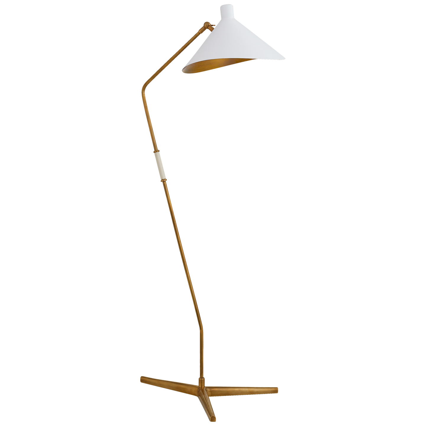 Lade das Bild in den Galerie-Viewer, Mayotte Large Offset Floor Lamp in Hand-Rubbed Antique Brass with White Shade
