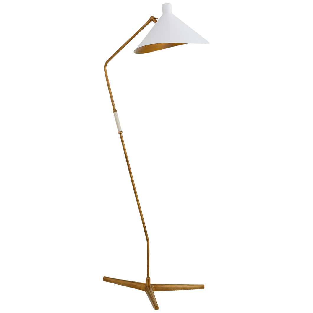 Mayotte Large Offset Floor Lamp in Hand-Rubbed Antique Brass with White Shade
