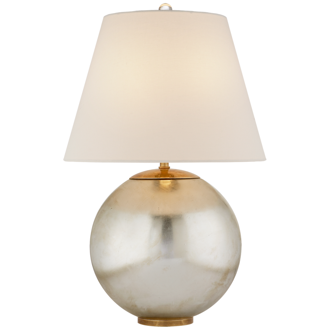 Morton Table Lamp in Burnished Silver Leaf with Linen Shade