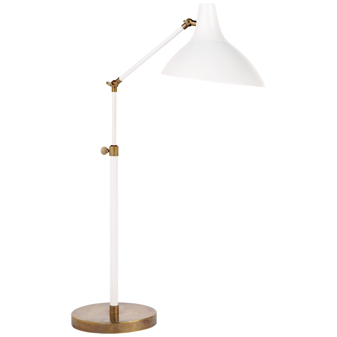 Charlton Table Lamp in White and Hand-Rubbed Antique Brass