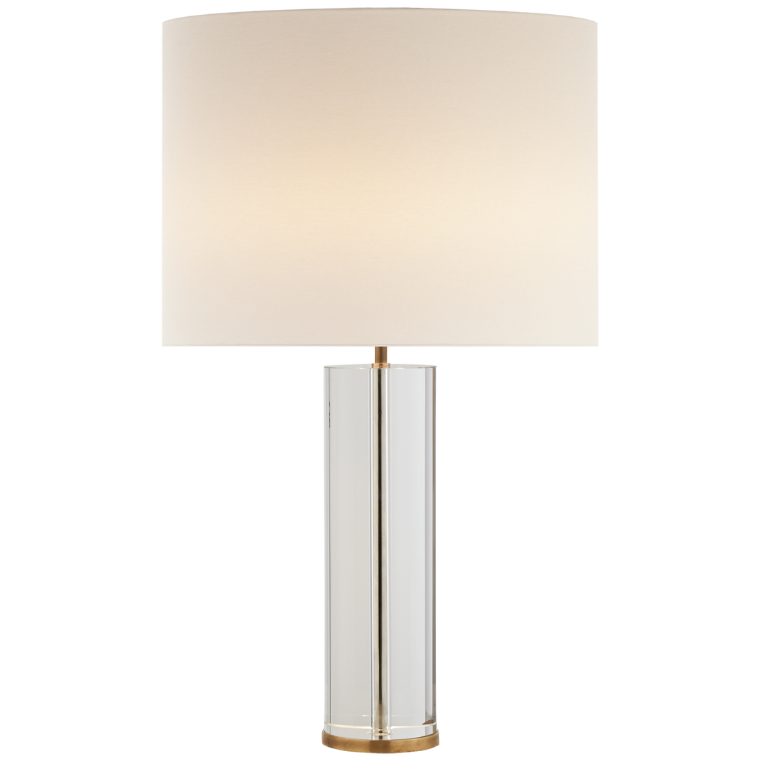 Lineham Table Lamp in Crystal and Hand-Rubbed Antique Brass with Linen Shade