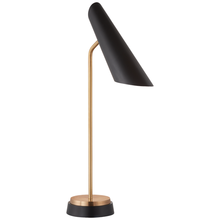 Franca Single Pivoting Task Lamp in Hand-Rubbed Antique Brass with Black Shade