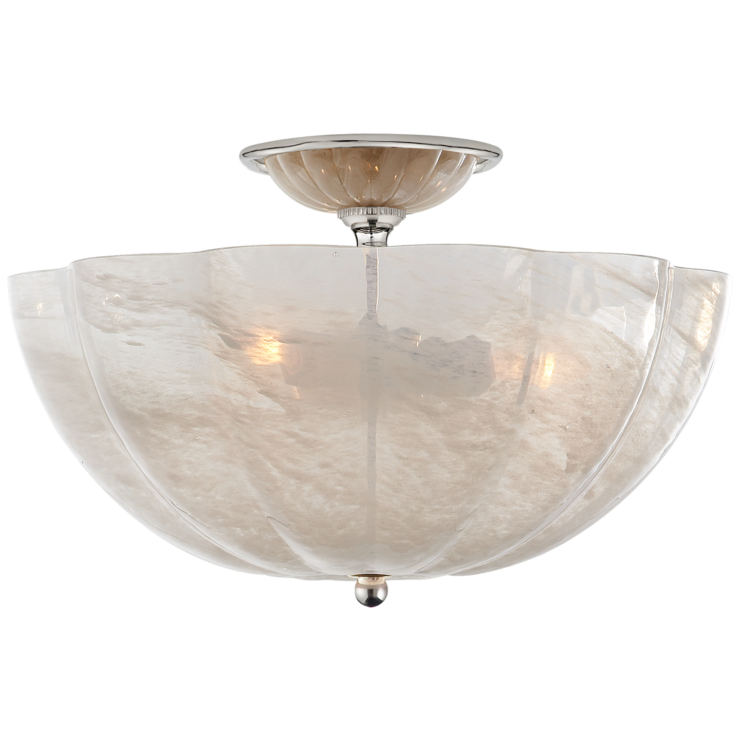 Rosehill Semi-Flush in Polished Nickel with White Strie Glass