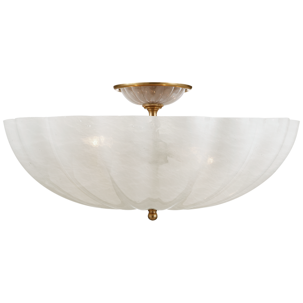 Rosehill Large Semi-Flush Mount in Hand-Rubbed Antique Brass with White Strie Glass