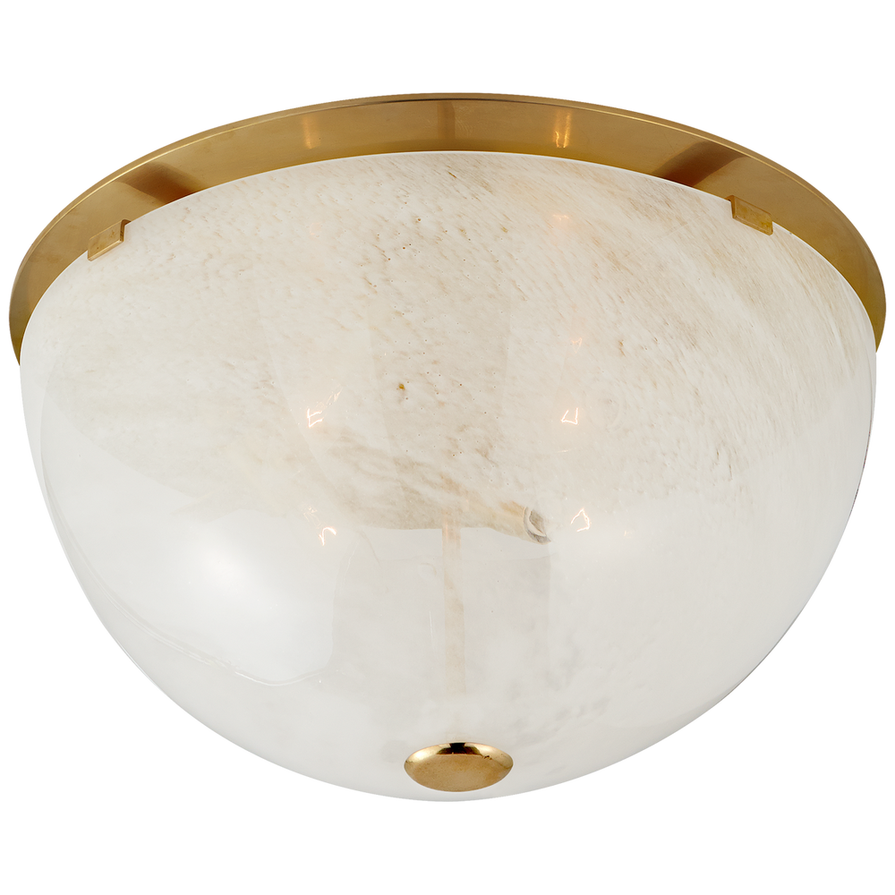 Serein Large Flush Mount in Hand-Rubbed Antique Brass with White Strie Glass