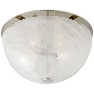 Serein Large Flush Mount in Polished Nickel with White Strie Glass