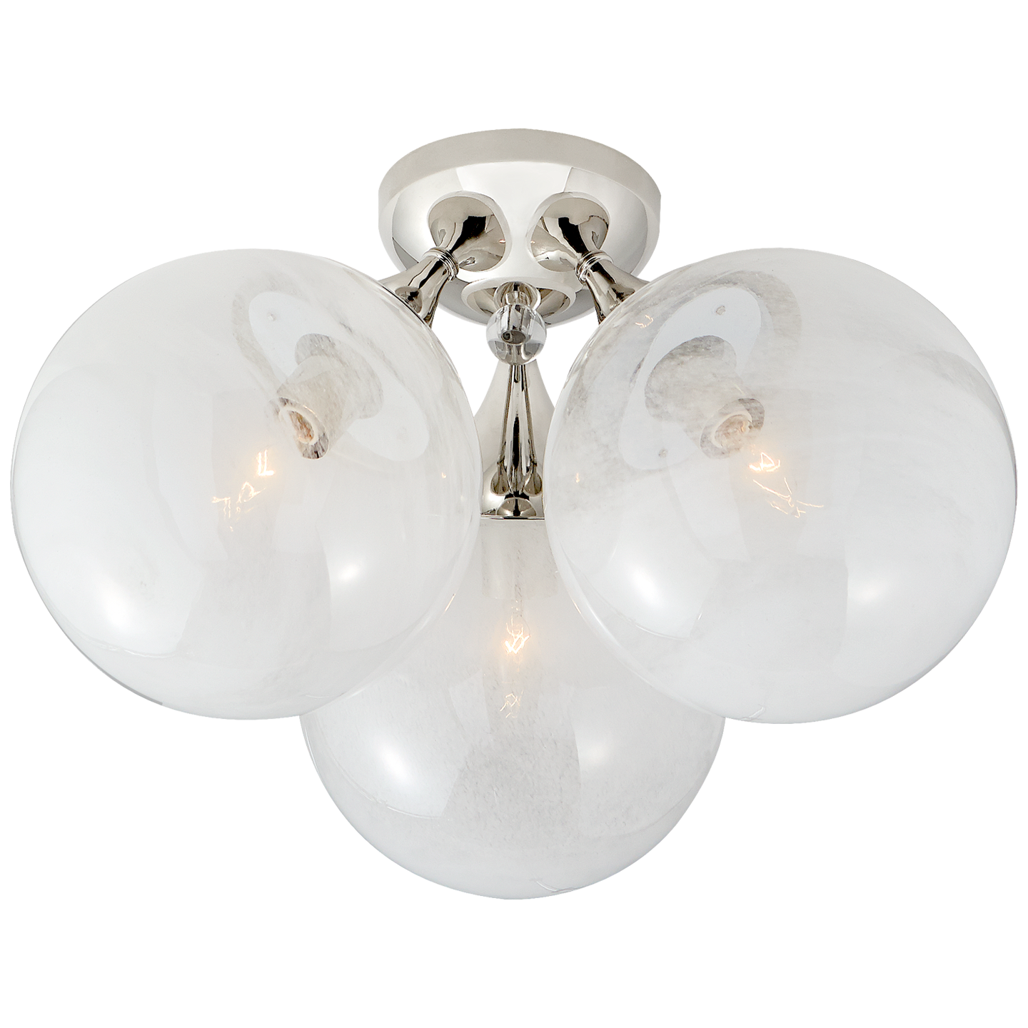 Cristol Large Triple Flush Mount in Polished Nickel with White Strie Glass