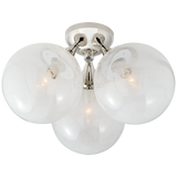 Cristol Large Triple Flush Mount in Polished Nickel with White Strie Glass