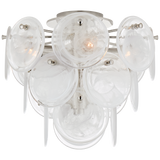 Loire Medium Tiered Flush Mount in Polished Nickel with White Strie Glass