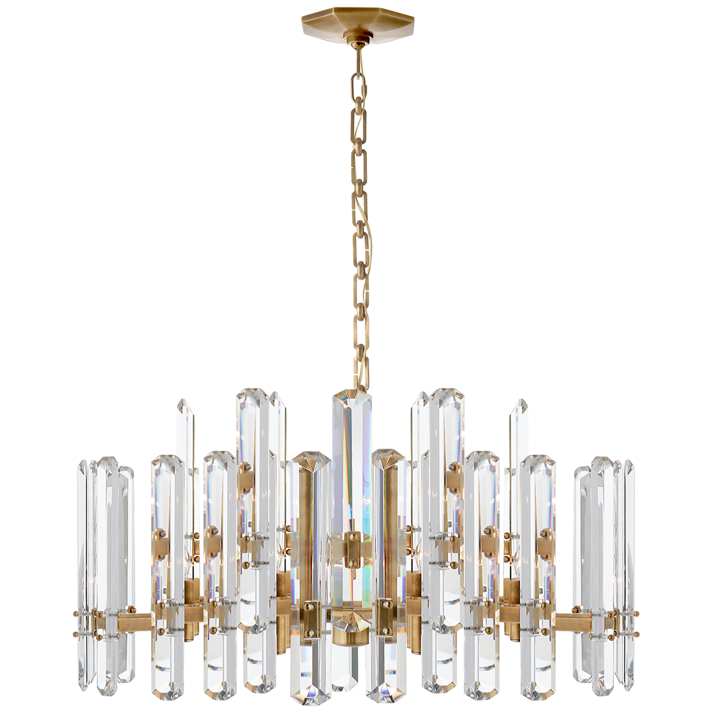 Lataa kuva Galleria-katseluun, Bonnington Large Chandelier in Hand-Rubbed Antique Brass with Crystal
