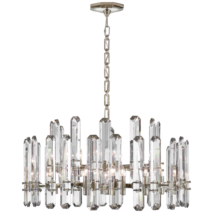 Bonnington Large Chandelier in Polished Nickel with Crystal