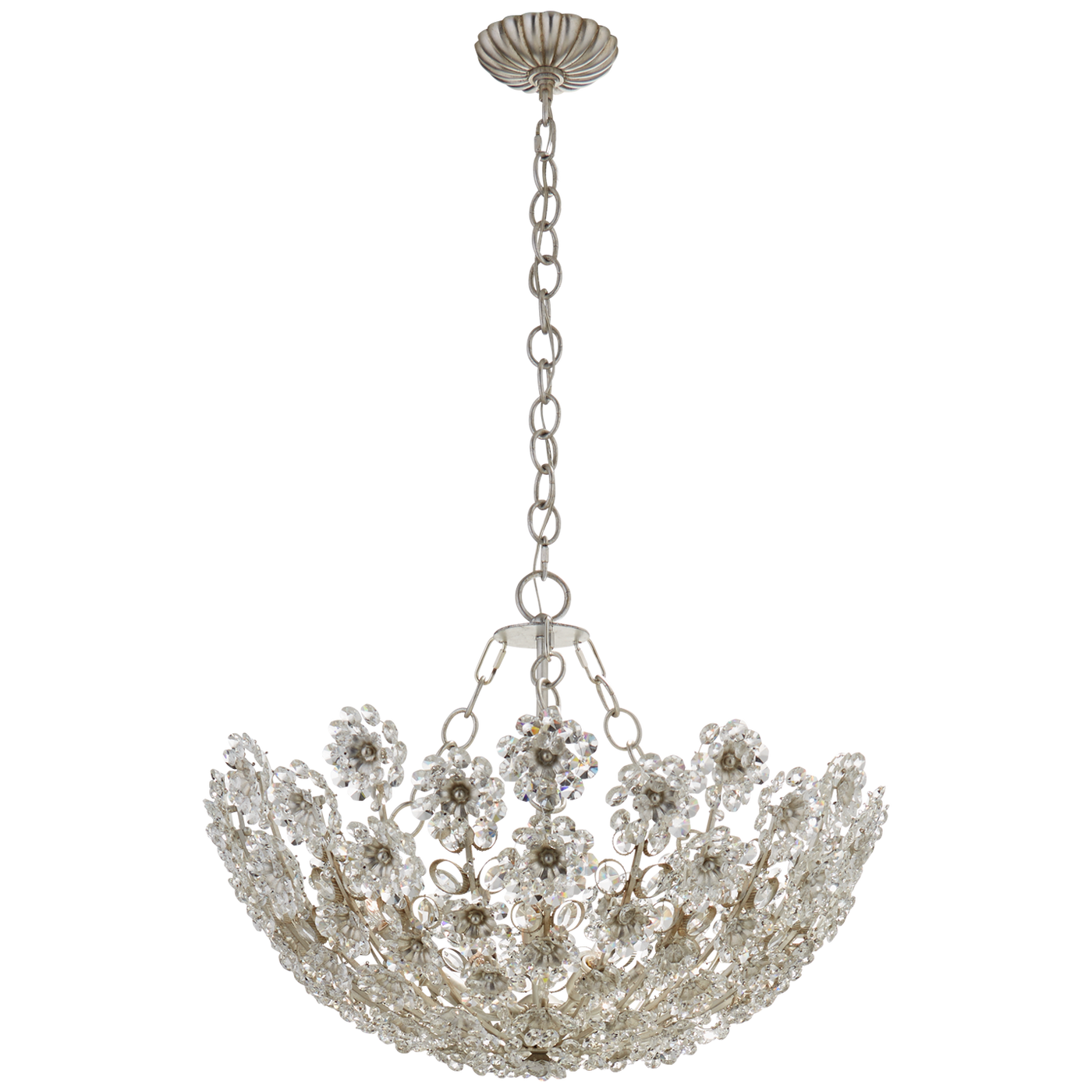 Claret Short Chandelier in Burnished Silver Leaf with Crystal