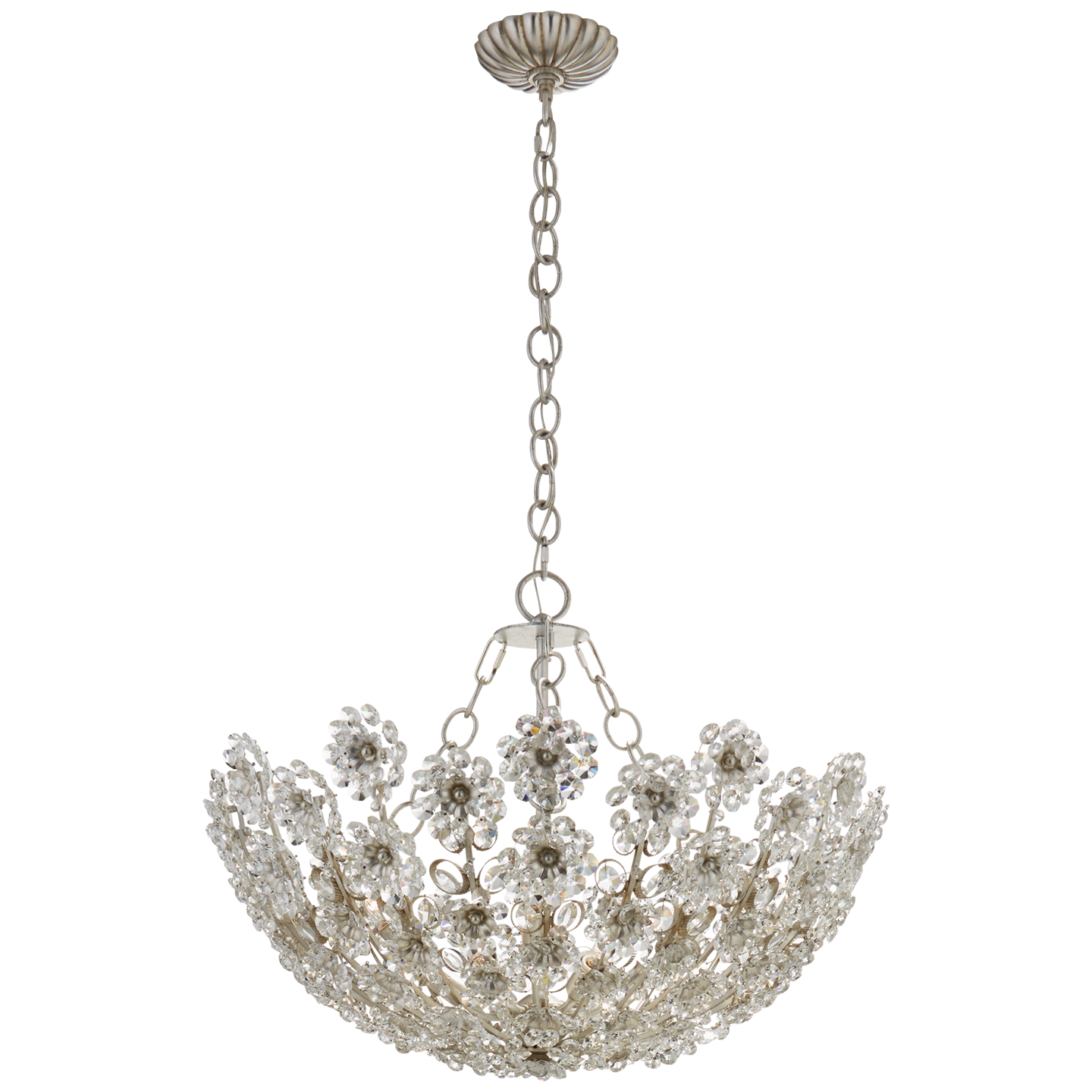 Lade das Bild in den Galerie-Viewer, Claret Short Chandelier in Burnished Silver Leaf with Crystal
