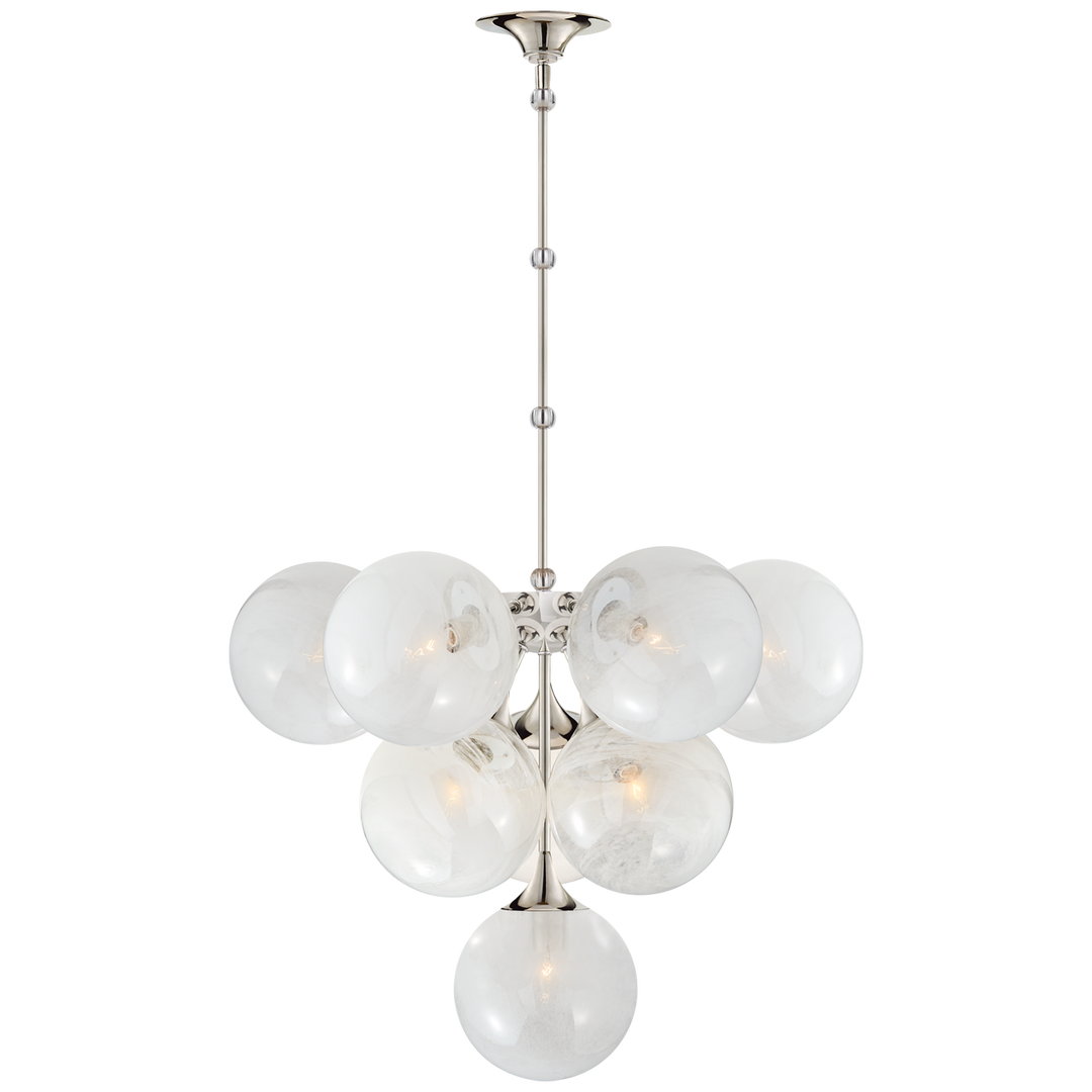 Cristol Tiered Chandelier in Polished Nickel with White Strie Glass