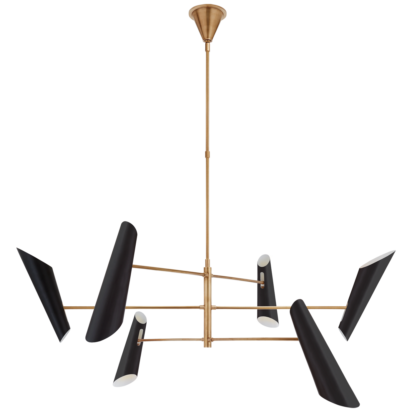 Franca Large Pivoting Chandelier in Hand-Rubbed Antique Brass with Black Shades