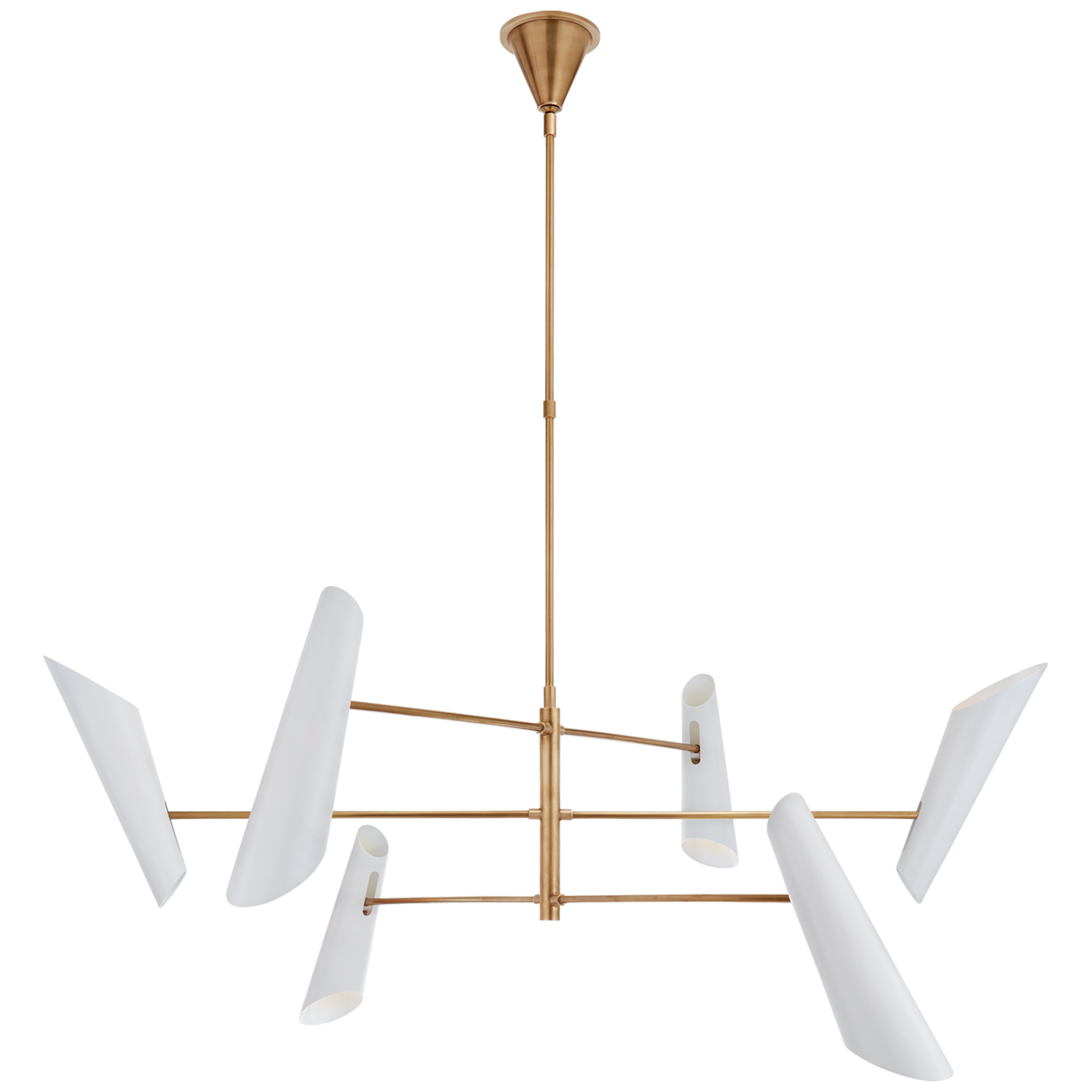 Franca Large Pivoting Chandelier in Hand-Rubbed Antique Brass with White Shades