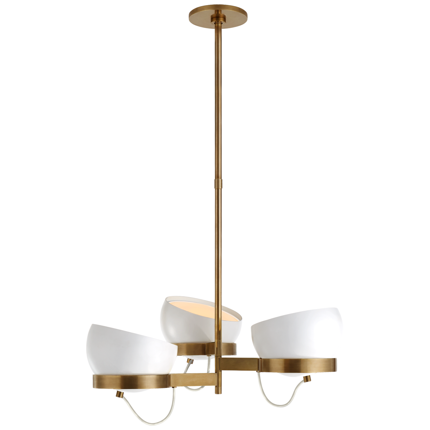 Lataa kuva Galleria-katseluun, Lightwell Medium Triple Chandelier in Soft Brass with White Shades
