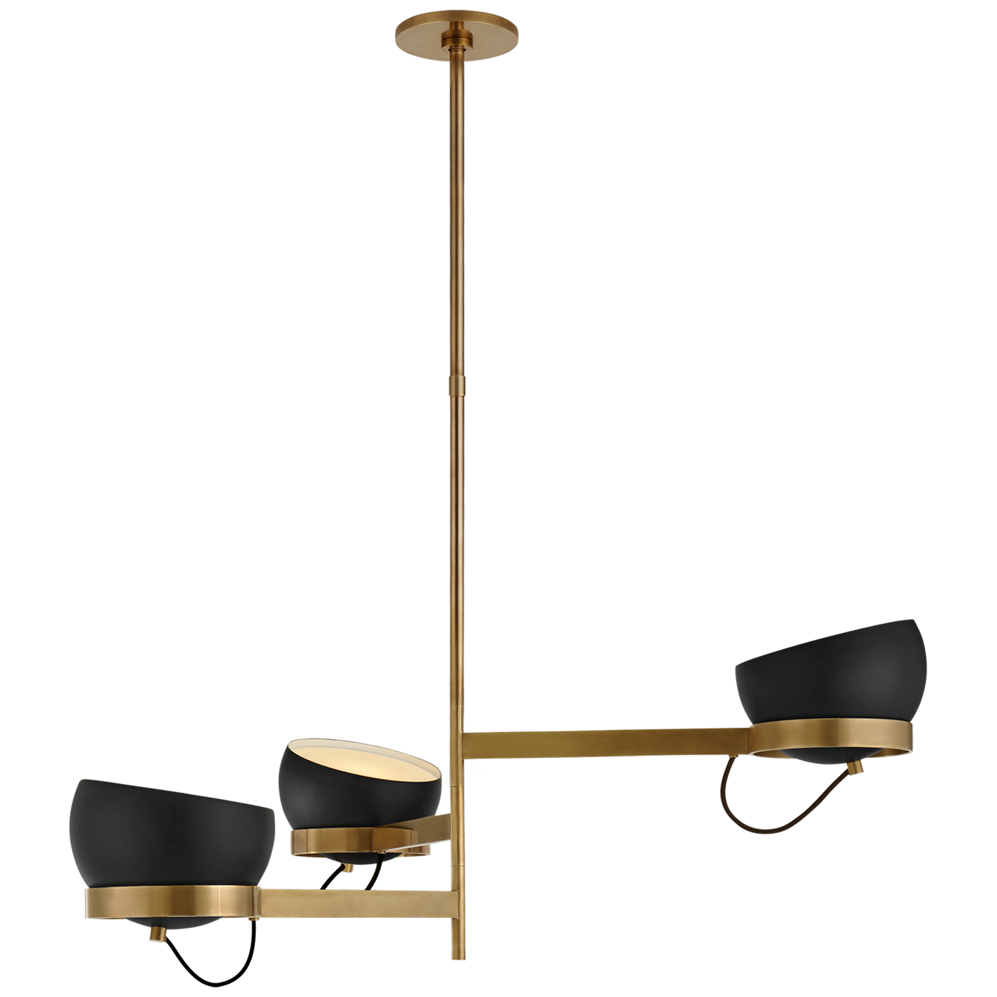 Lightwell Grande Triple Chandelier in Soft Brass with Black Shades