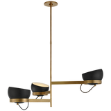 Lightwell Grande Triple Chandelier in Soft Brass with Black Shades